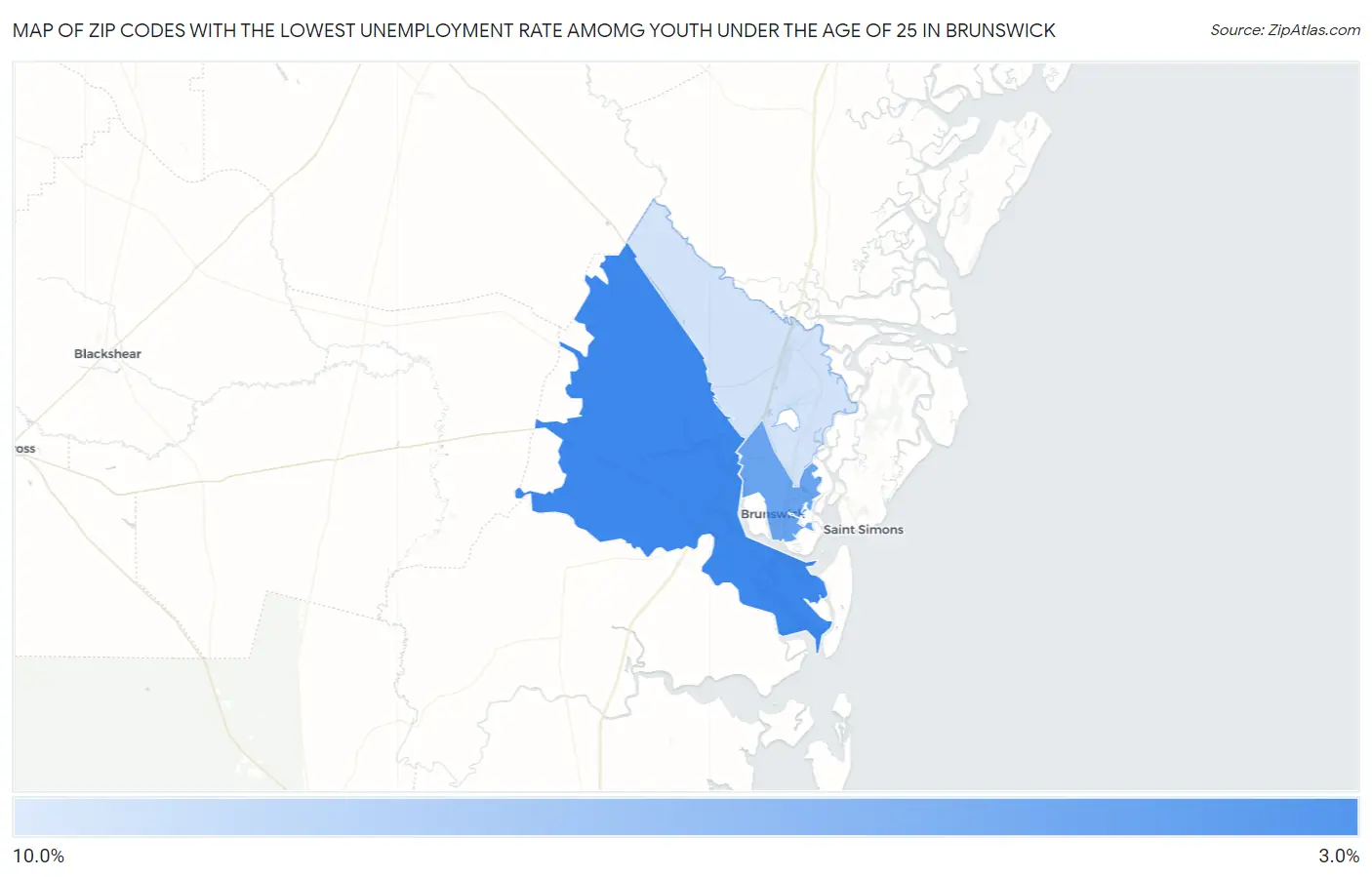 Zip Codes with the Lowest Unemployment Rate Amomg Youth Under the Age of 25 in Brunswick Map