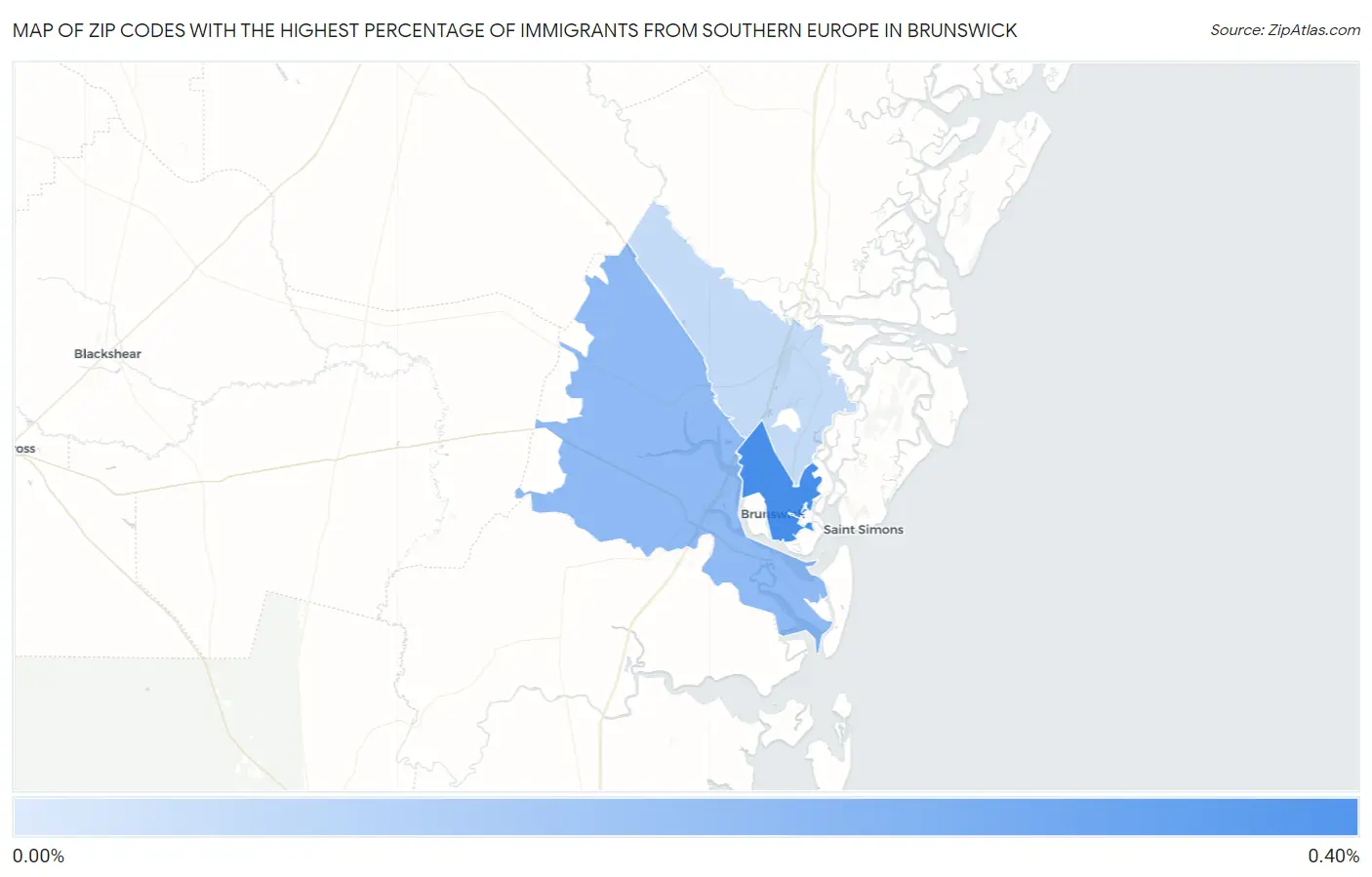 Zip Codes with the Highest Percentage of Immigrants from Southern Europe in Brunswick Map