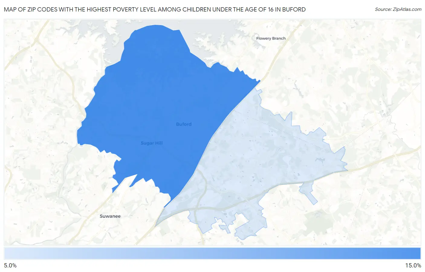 Zip Codes with the Highest Poverty Level Among Children Under the Age of 16 in Buford Map