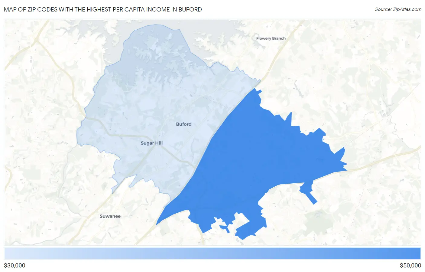 Zip Codes with the Highest Per Capita Income in Buford Map
