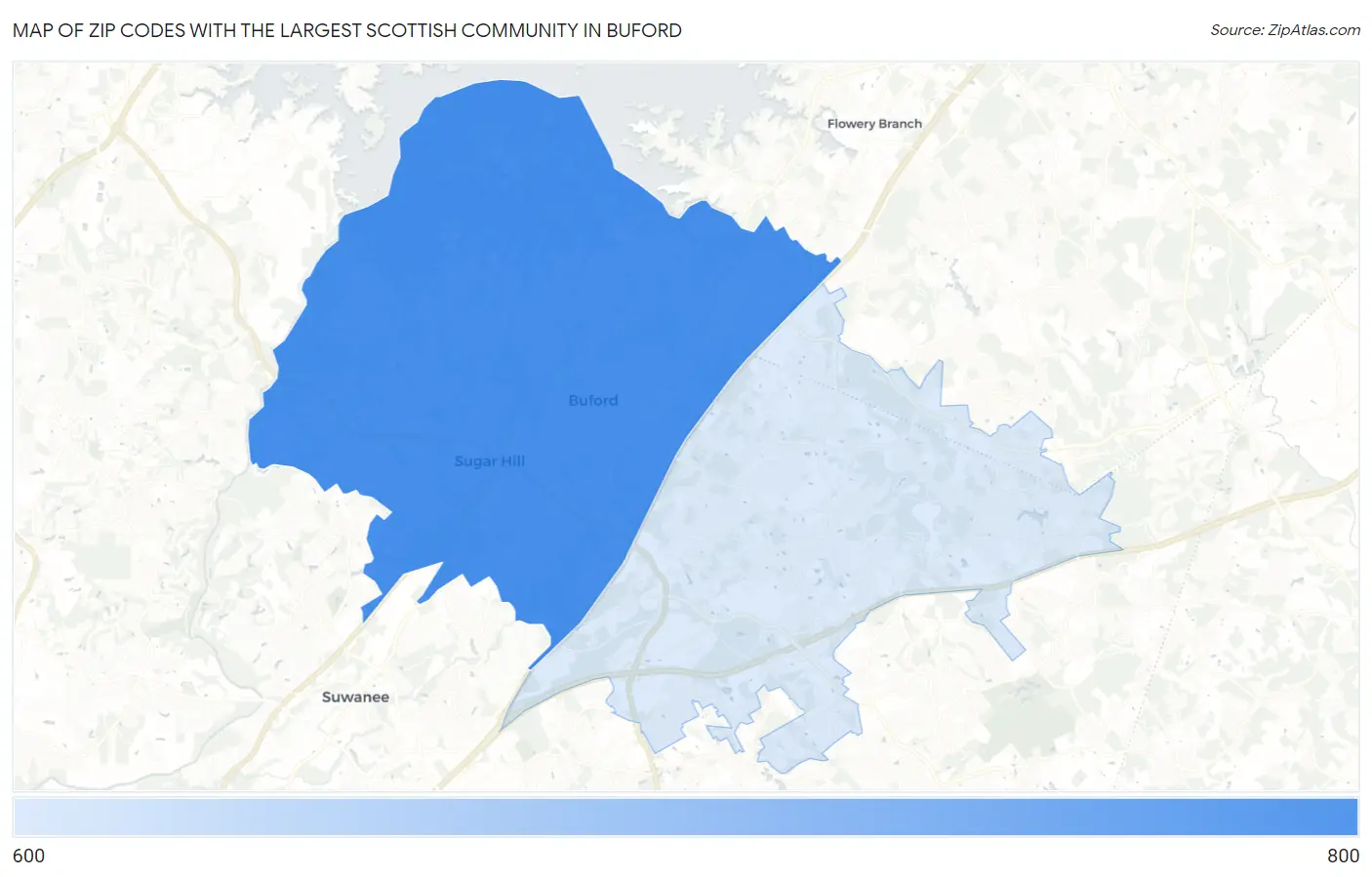 Zip Codes with the Largest Scottish Community in Buford Map
