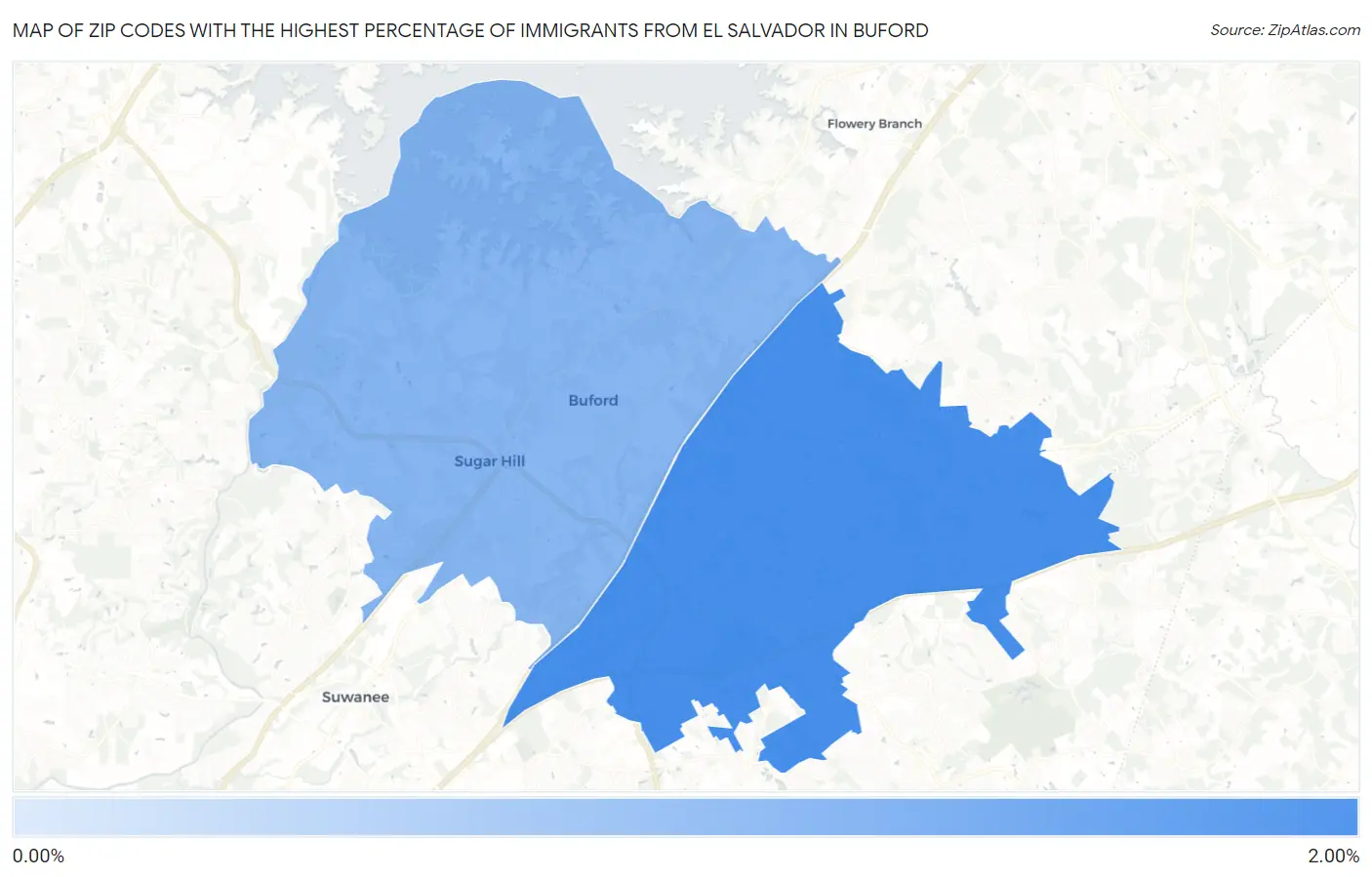 Zip Codes with the Highest Percentage of Immigrants from El Salvador in Buford Map