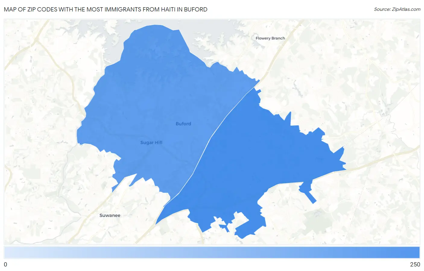 Zip Codes with the Most Immigrants from Haiti in Buford Map