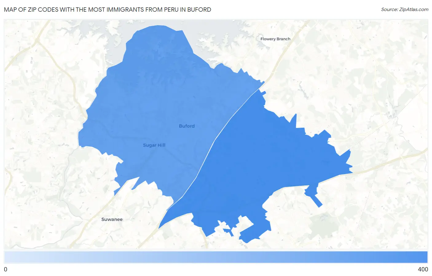 Zip Codes with the Most Immigrants from Peru in Buford Map