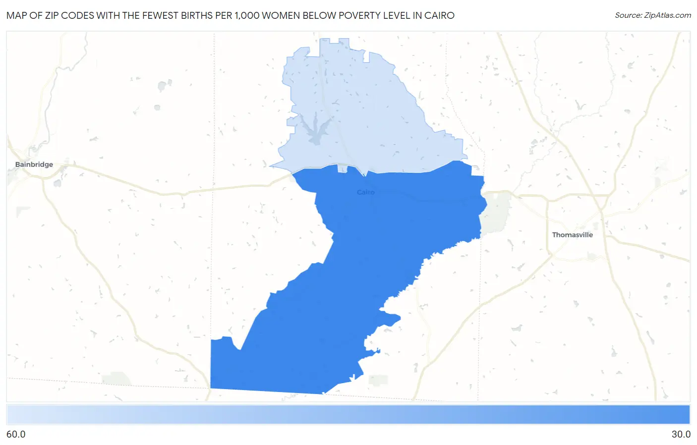 Zip Codes with the Fewest Births per 1,000 Women Below Poverty Level in Cairo Map