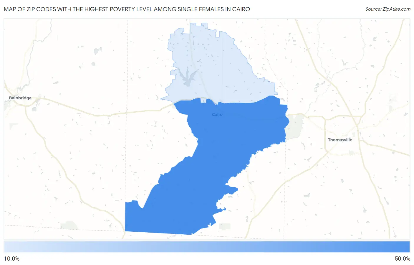 Zip Codes with the Highest Poverty Level Among Single Females in Cairo Map