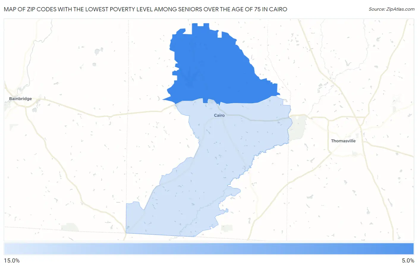 Zip Codes with the Lowest Poverty Level Among Seniors Over the Age of 75 in Cairo Map