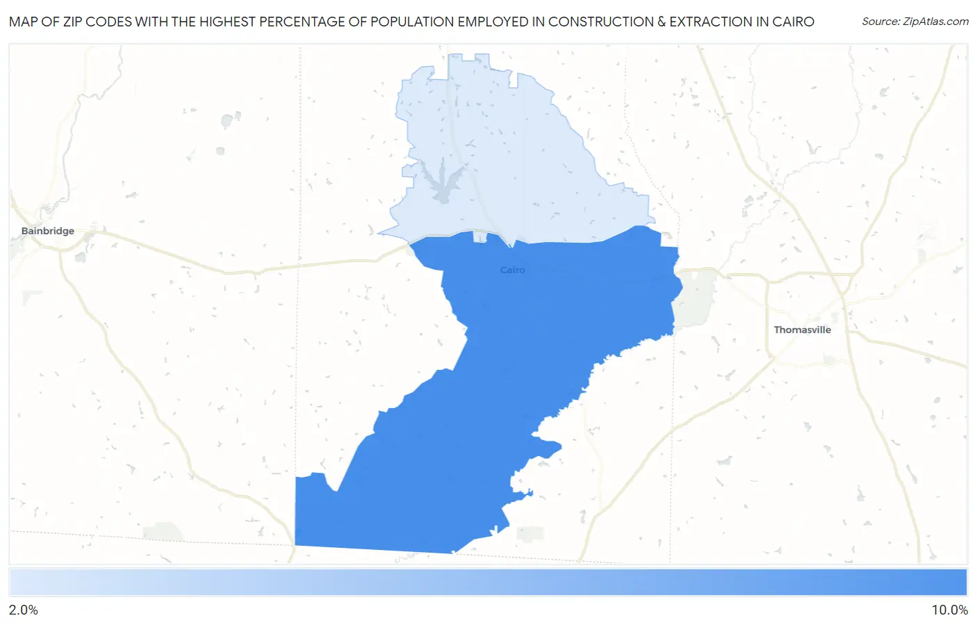 Zip Codes with the Highest Percentage of Population Employed in Construction & Extraction in Cairo Map