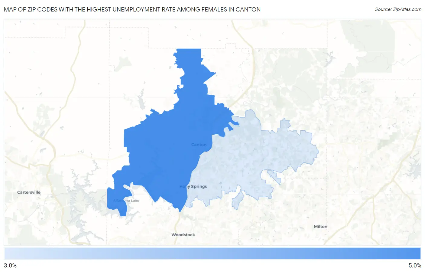 Zip Codes with the Highest Unemployment Rate Among Females in Canton Map