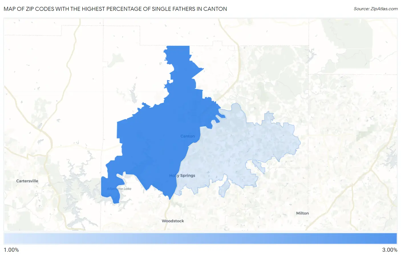 Zip Codes with the Highest Percentage of Single Fathers in Canton Map