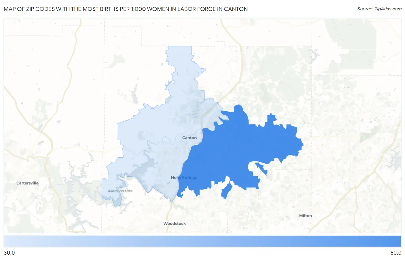 Zip Codes with the Most Births per 1,000 Women in Labor Force in Canton Map