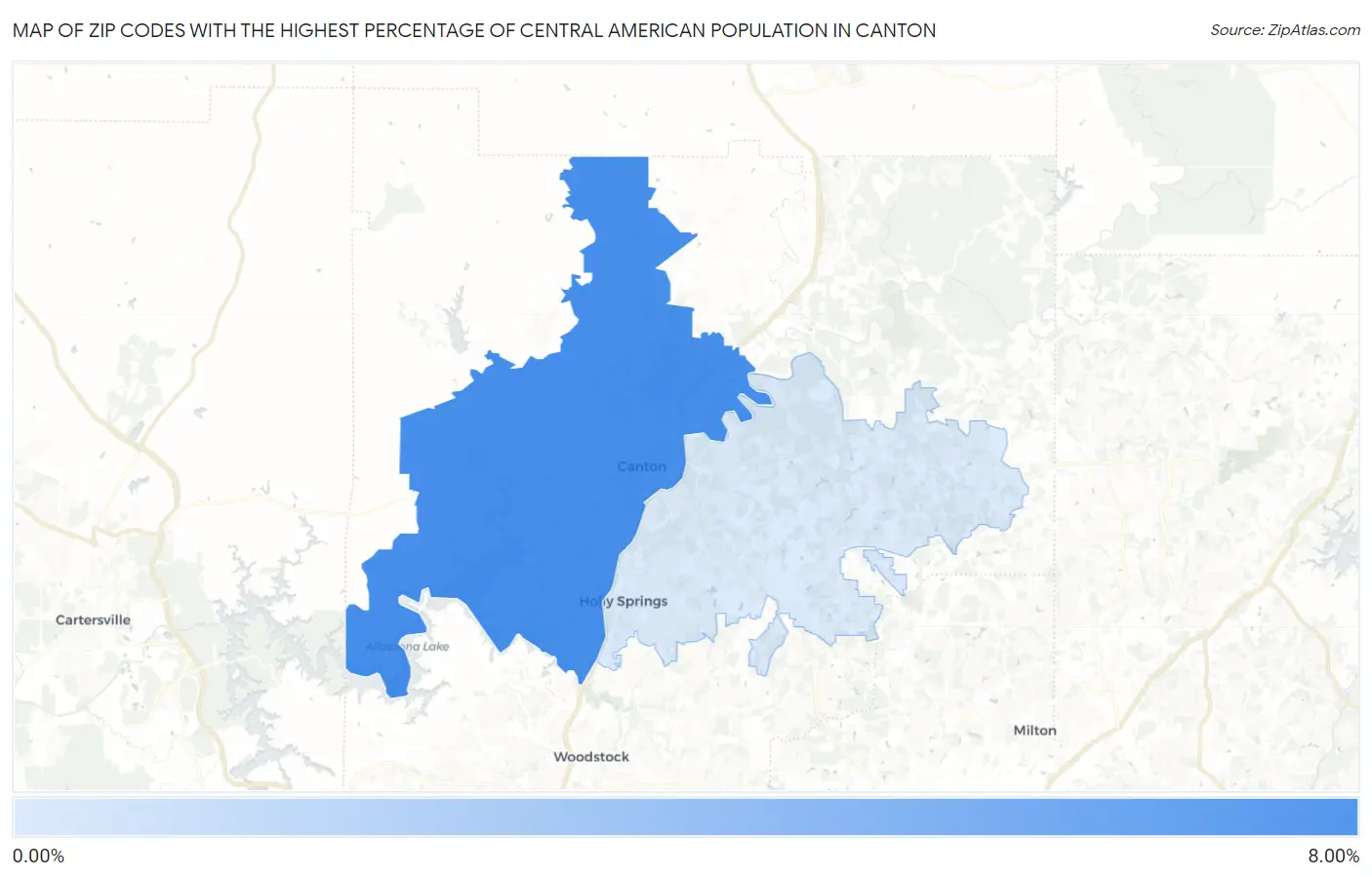 Zip Codes with the Highest Percentage of Central American Population in Canton Map