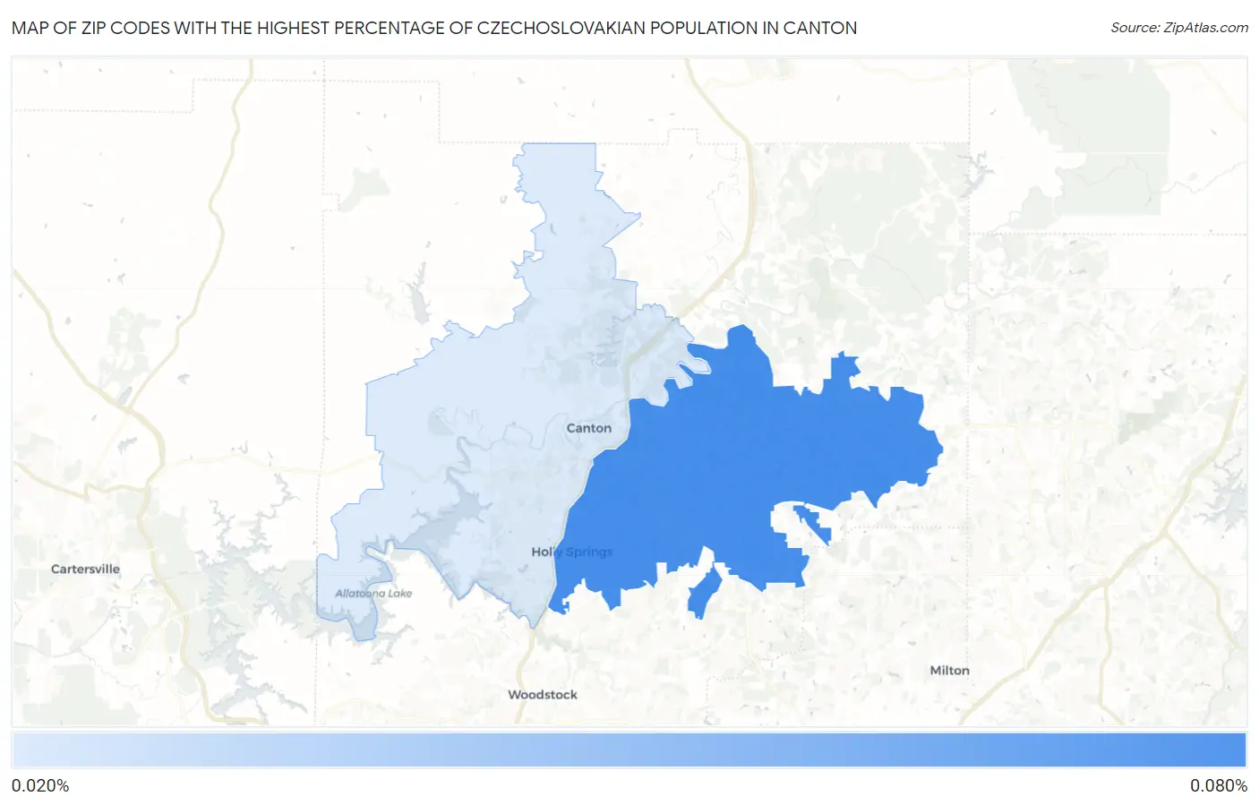 Zip Codes with the Highest Percentage of Czechoslovakian Population in Canton Map