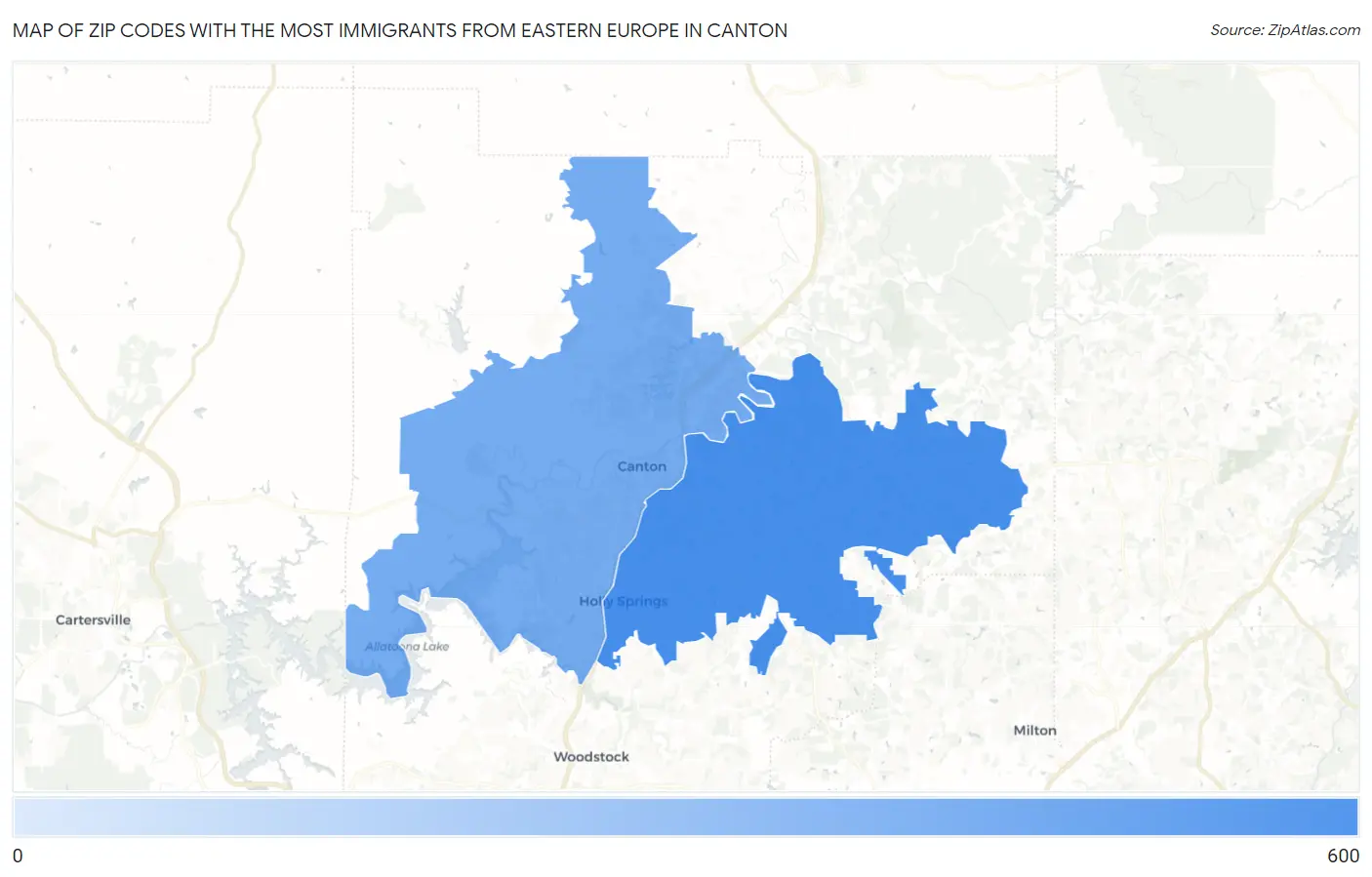 Zip Codes with the Most Immigrants from Eastern Europe in Canton Map