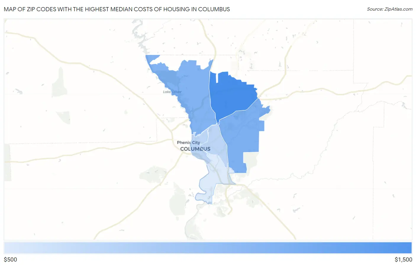 Zip Codes with the Highest Median Costs of Housing in Columbus Map