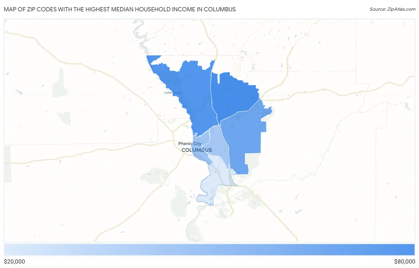 Zip Codes with the Highest Median Household Income in Columbus Map