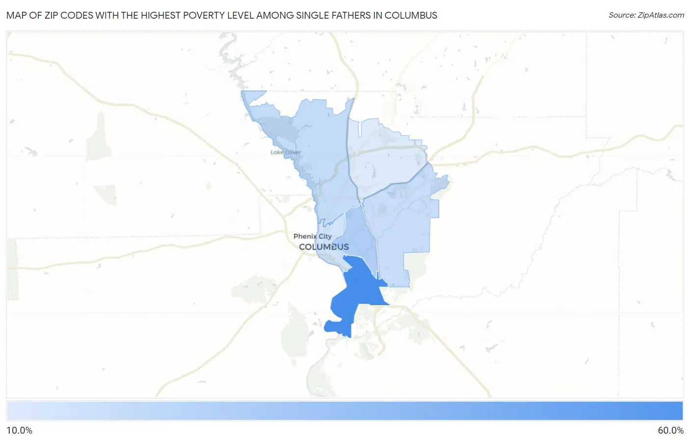 Zip Codes with the Highest Poverty Level Among Single Fathers in Columbus Map