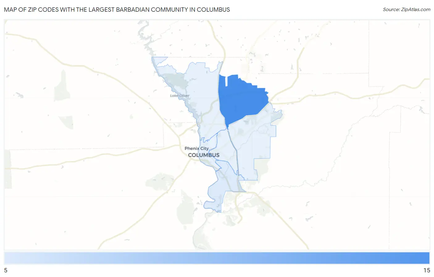 Zip Codes with the Largest Barbadian Community in Columbus Map