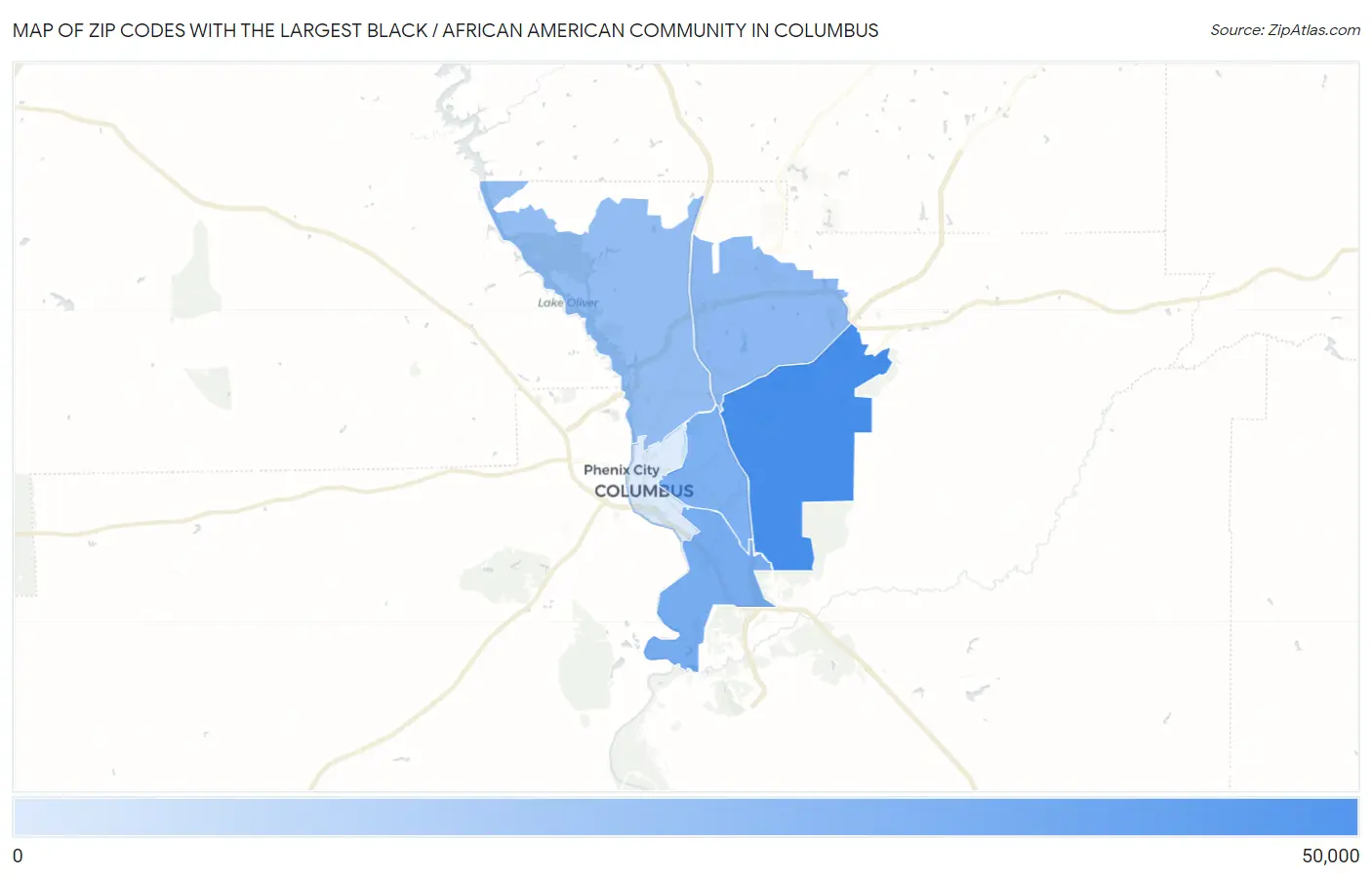 Zip Codes with the Largest Black / African American Community in Columbus Map