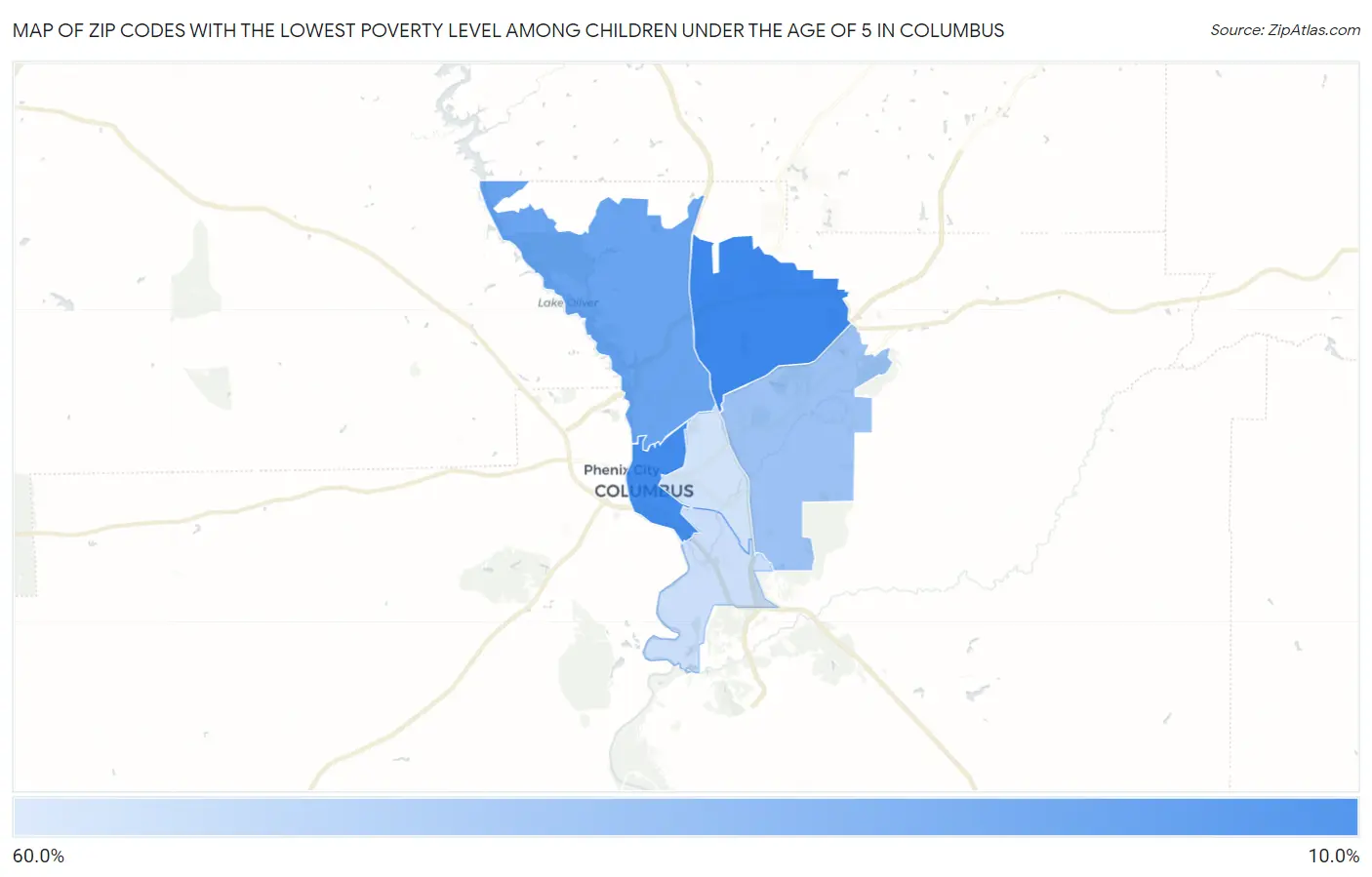 Zip Codes with the Lowest Poverty Level Among Children Under the Age of 5 in Columbus Map