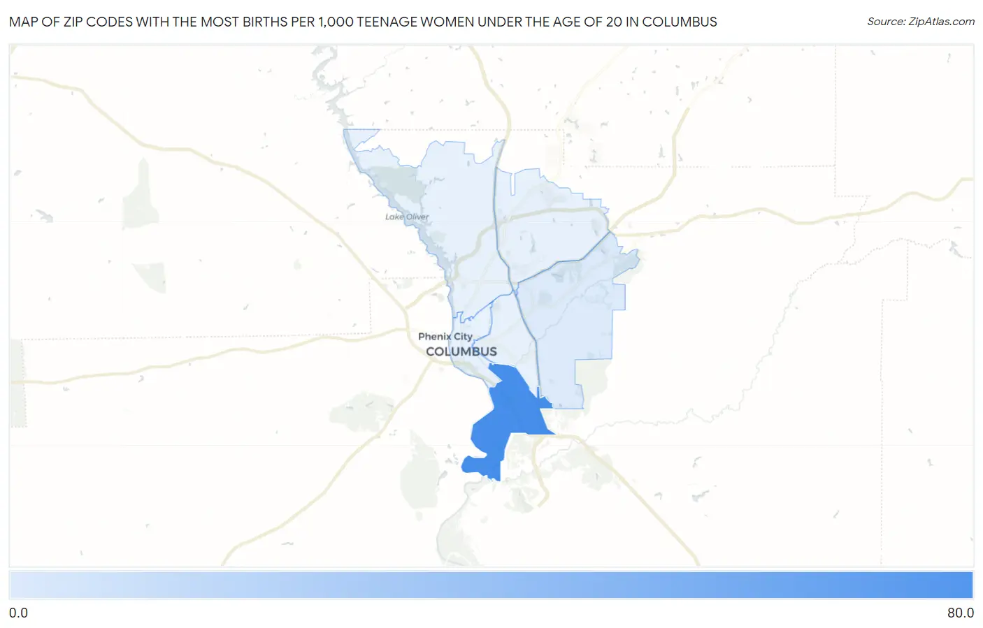 Zip Codes with the Most Births per 1,000 Teenage Women Under the Age of 20 in Columbus Map