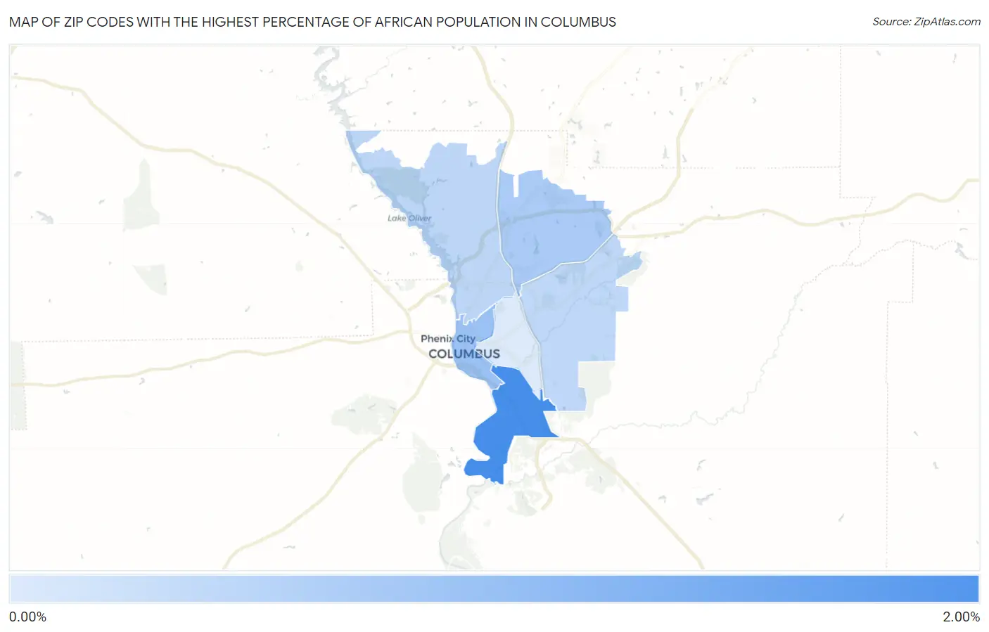 Zip Codes with the Highest Percentage of African Population in Columbus Map
