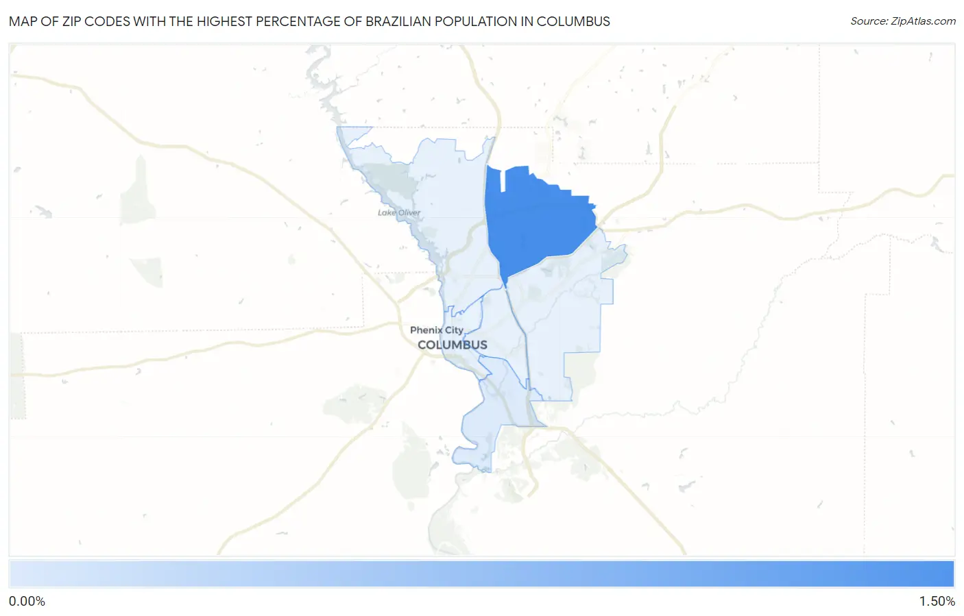 Zip Codes with the Highest Percentage of Brazilian Population in Columbus Map