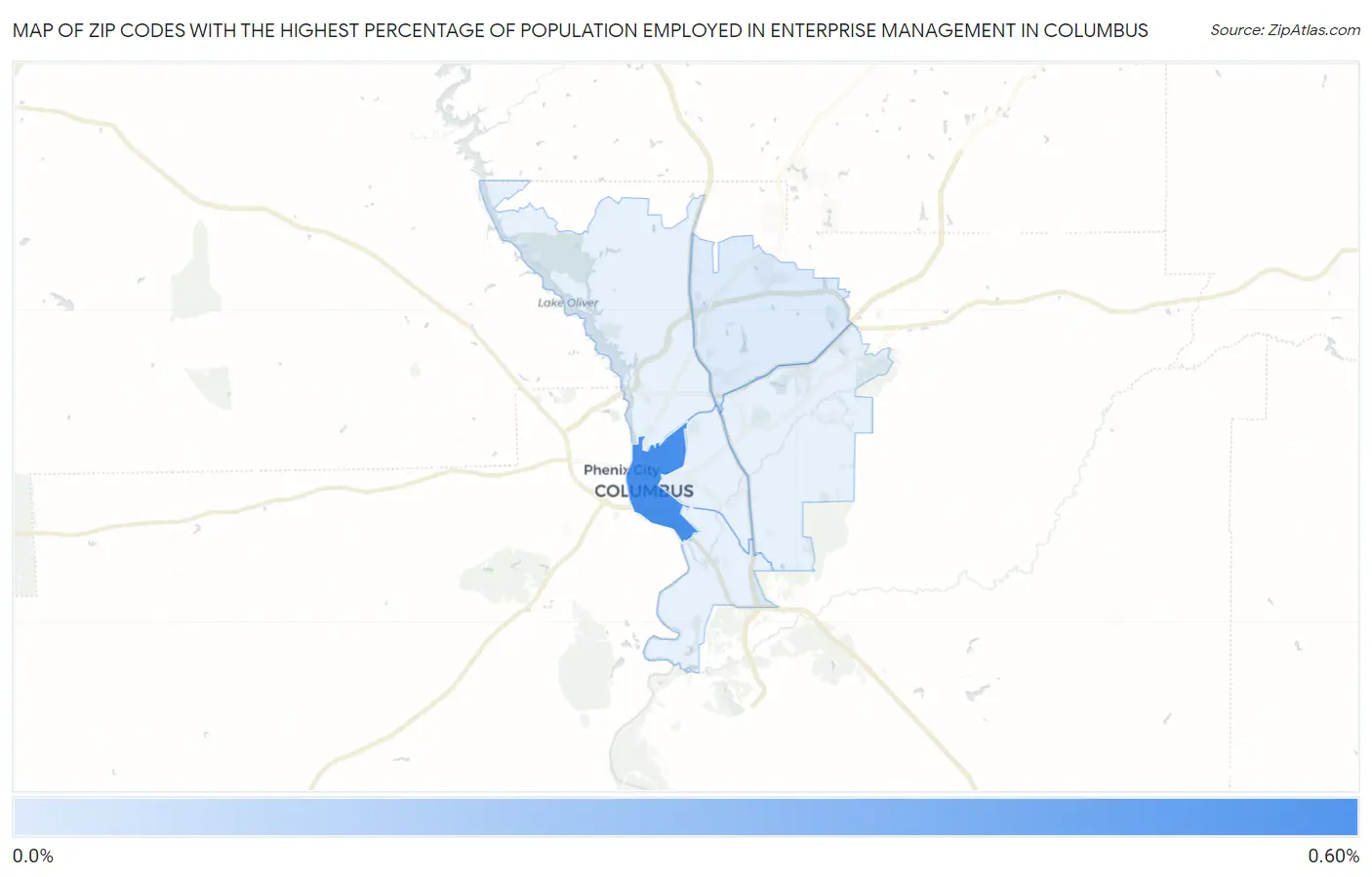 Zip Codes with the Highest Percentage of Population Employed in Enterprise Management in Columbus Map