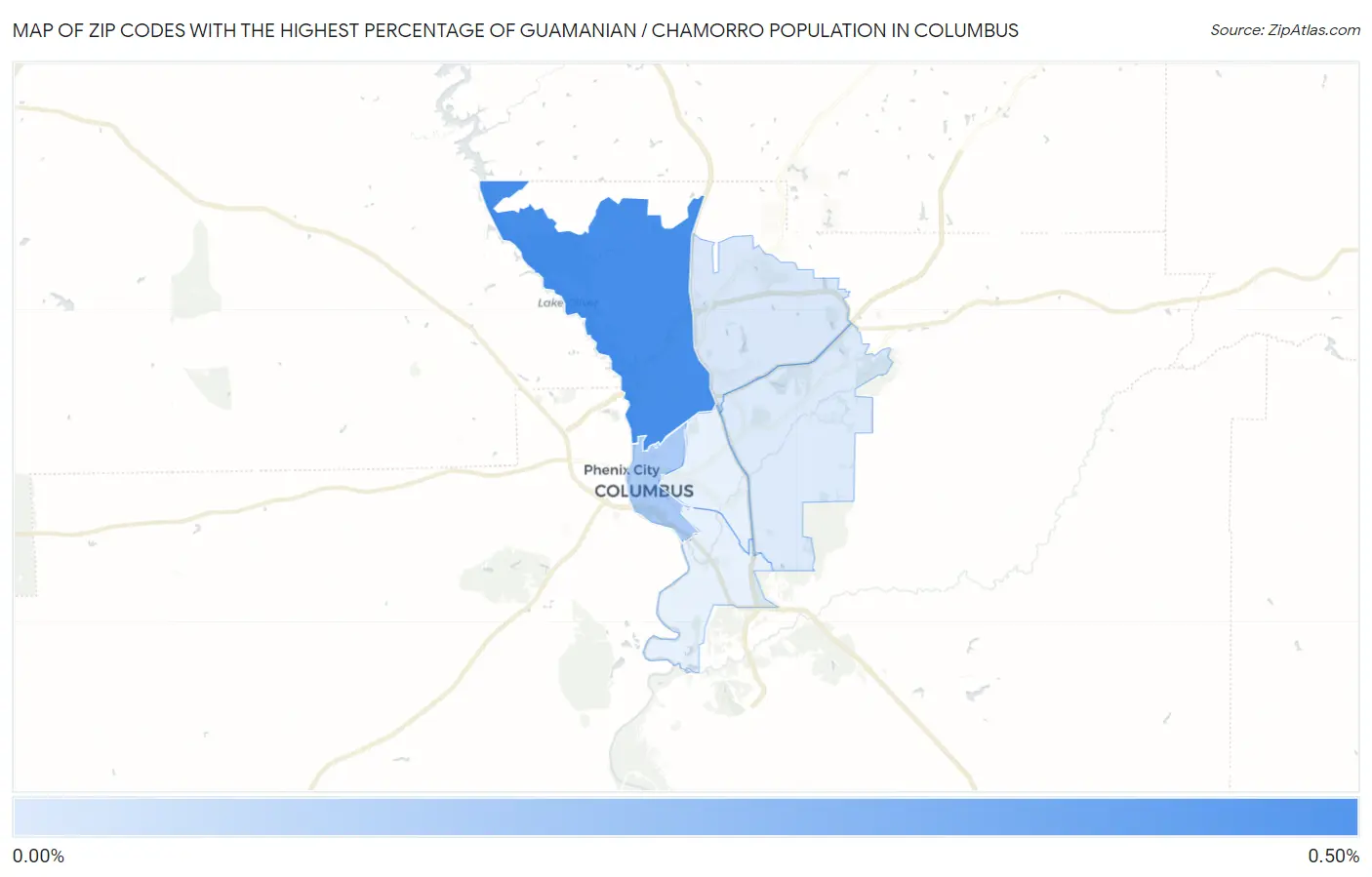 Zip Codes with the Highest Percentage of Guamanian / Chamorro Population in Columbus Map