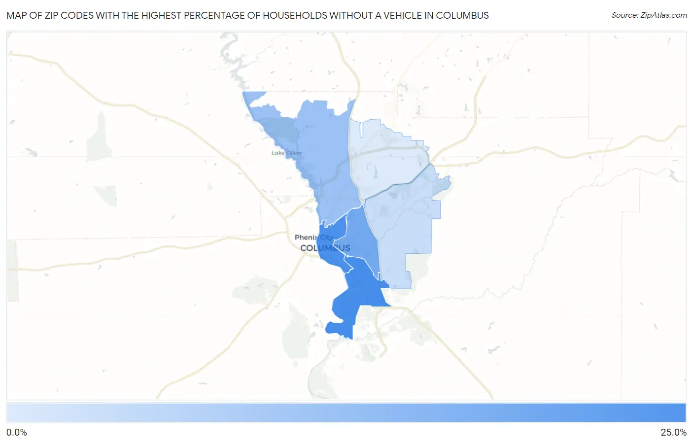 Zip Codes with the Highest Percentage of Households Without a Vehicle in Columbus Map
