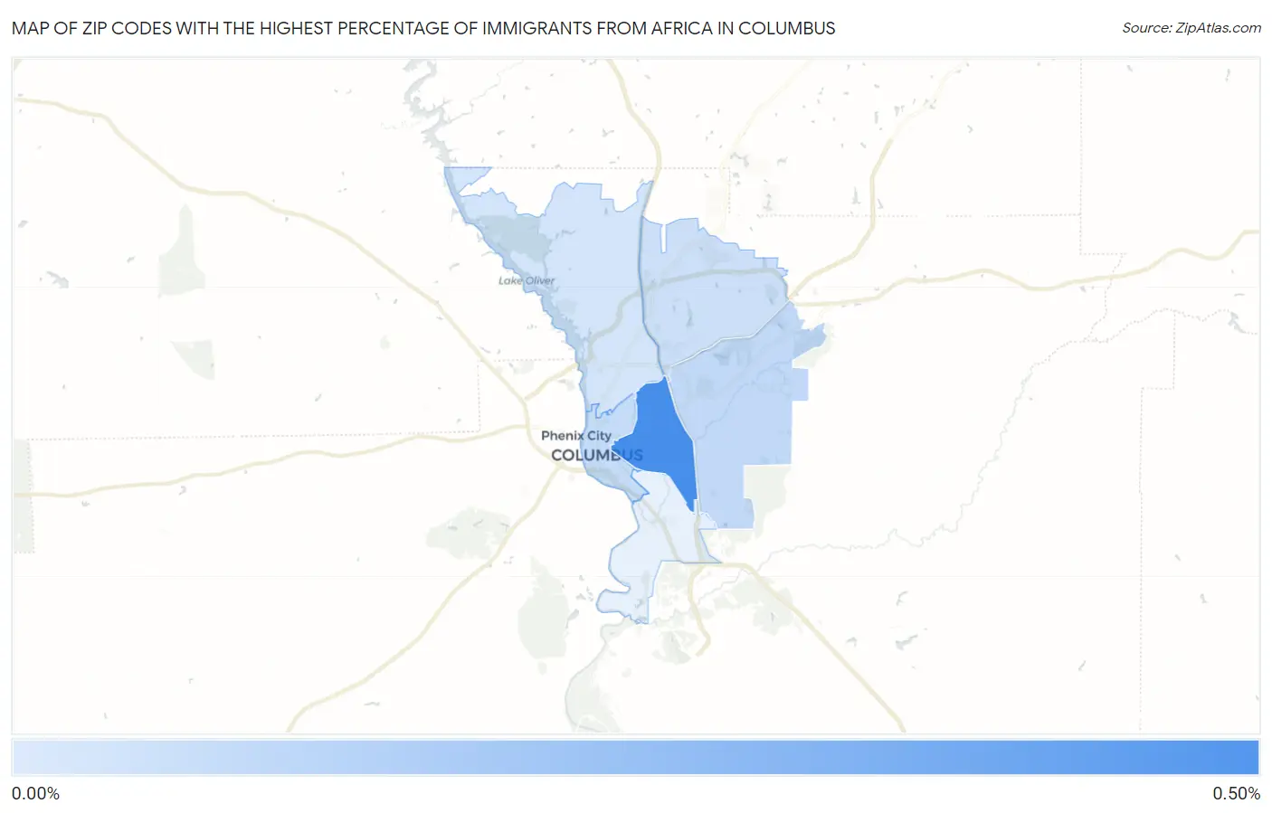 Zip Codes with the Highest Percentage of Immigrants from Africa in Columbus Map