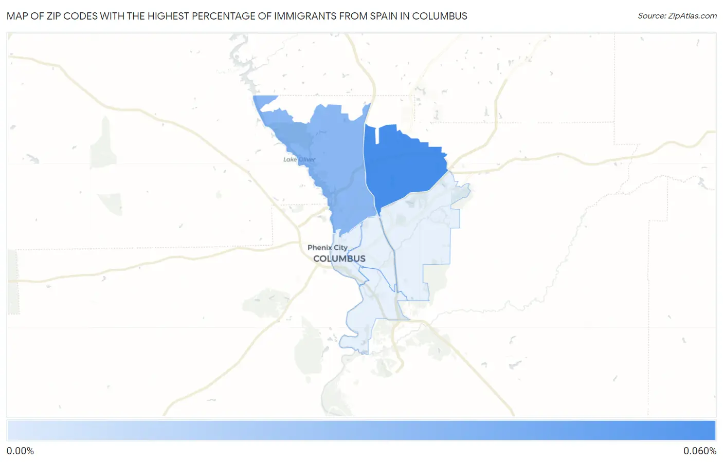 Zip Codes with the Highest Percentage of Immigrants from Spain in Columbus Map