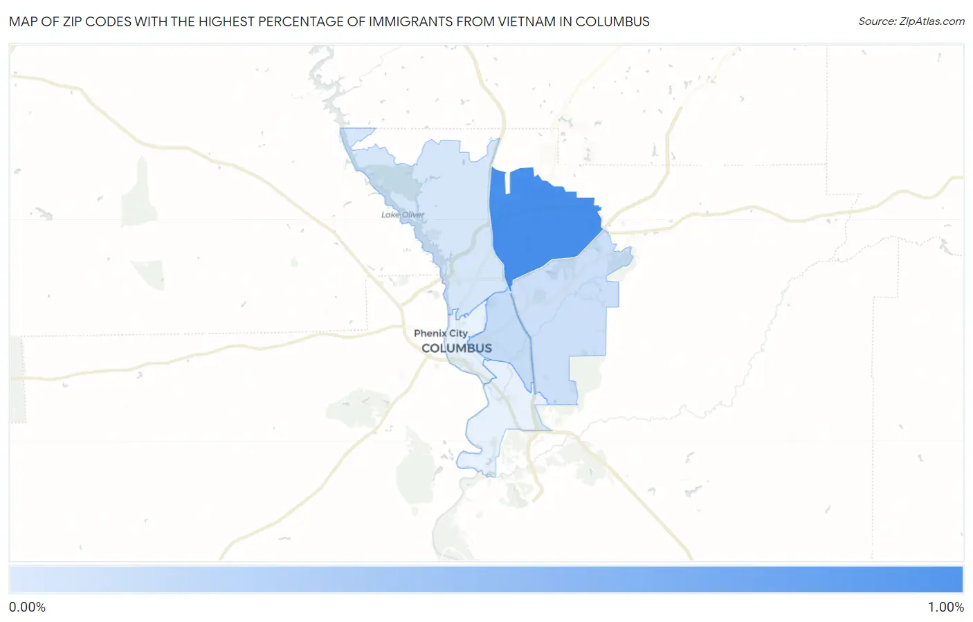 Zip Codes with the Highest Percentage of Immigrants from Vietnam in Columbus Map