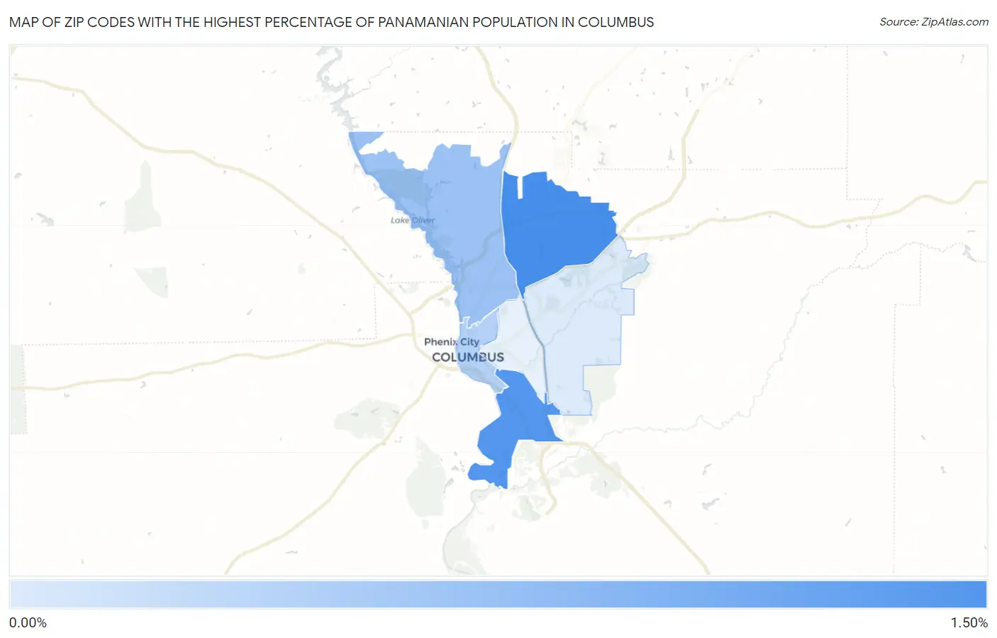 Zip Codes with the Highest Percentage of Panamanian Population in Columbus Map