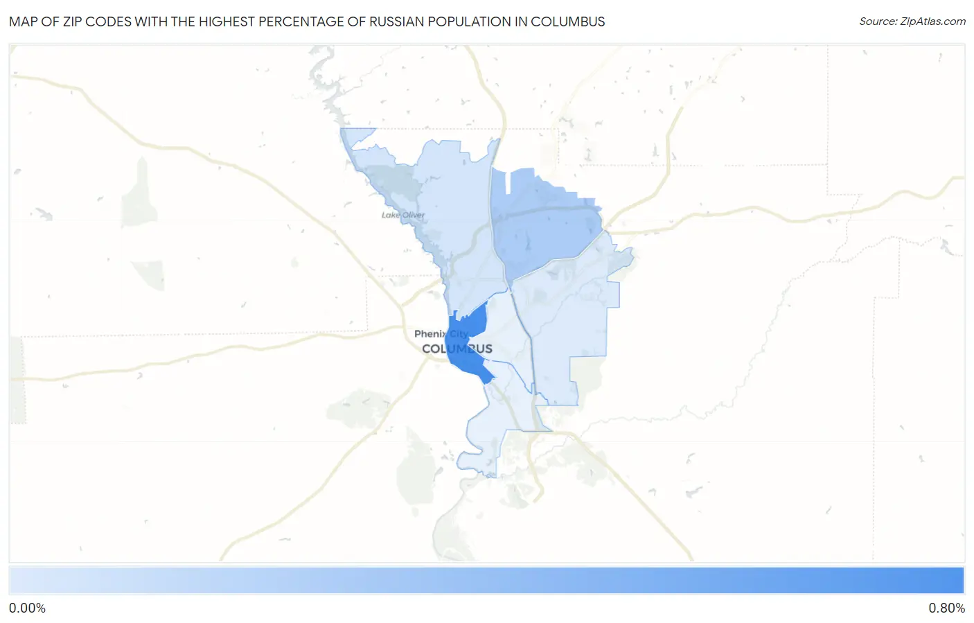 Zip Codes with the Highest Percentage of Russian Population in Columbus Map