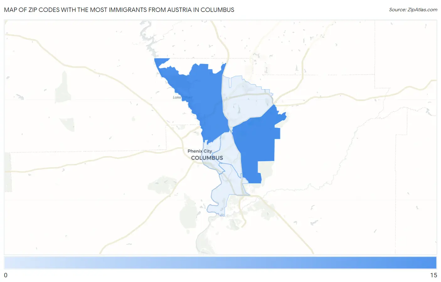 Zip Codes with the Most Immigrants from Austria in Columbus Map