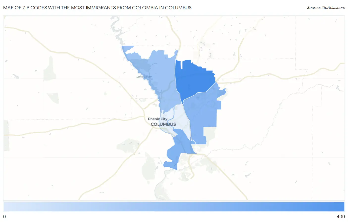 Zip Codes with the Most Immigrants from Colombia in Columbus Map