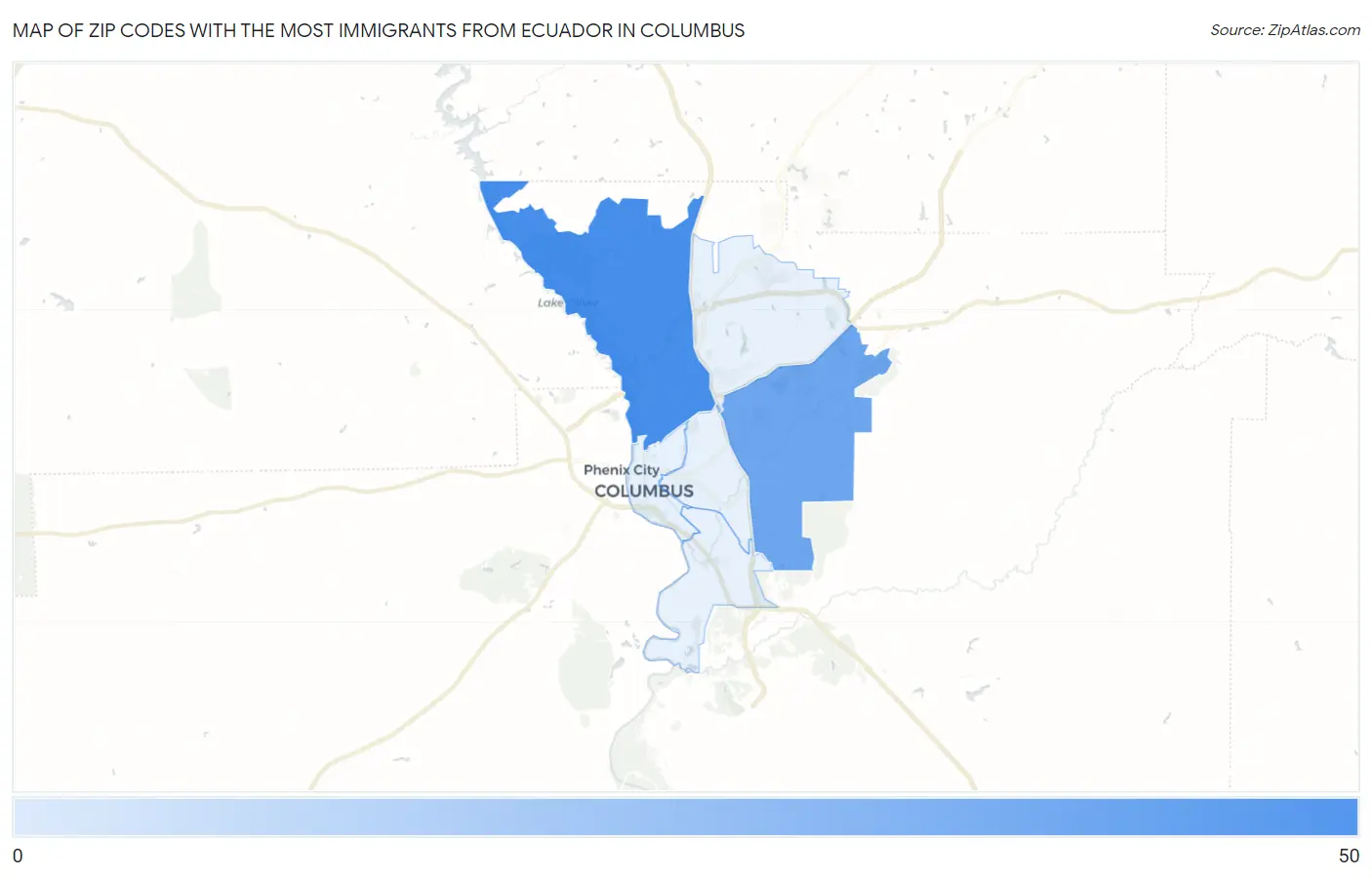 Zip Codes with the Most Immigrants from Ecuador in Columbus Map