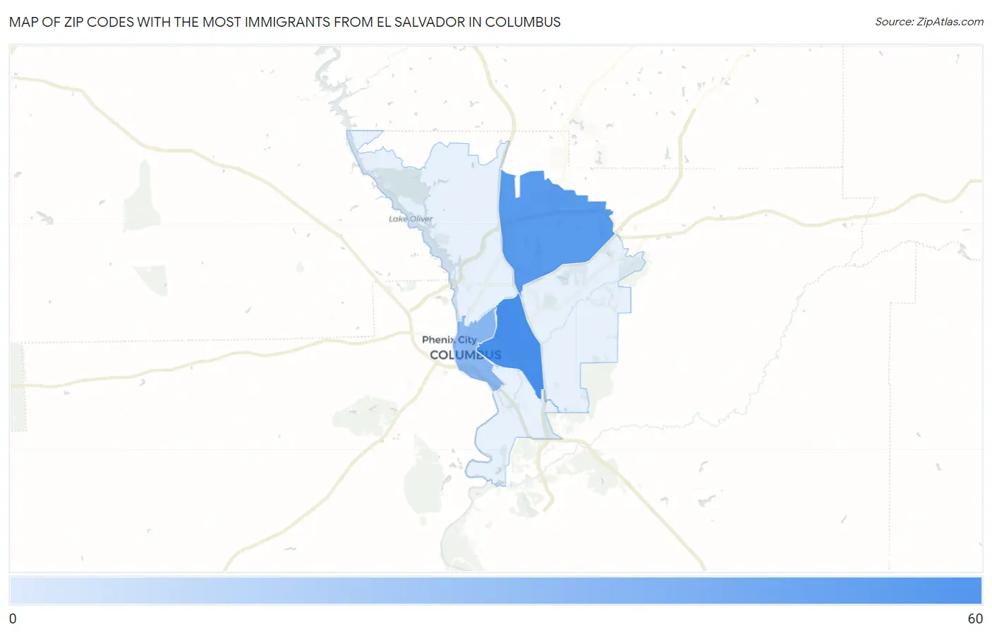 Zip Codes with the Most Immigrants from El Salvador in Columbus Map