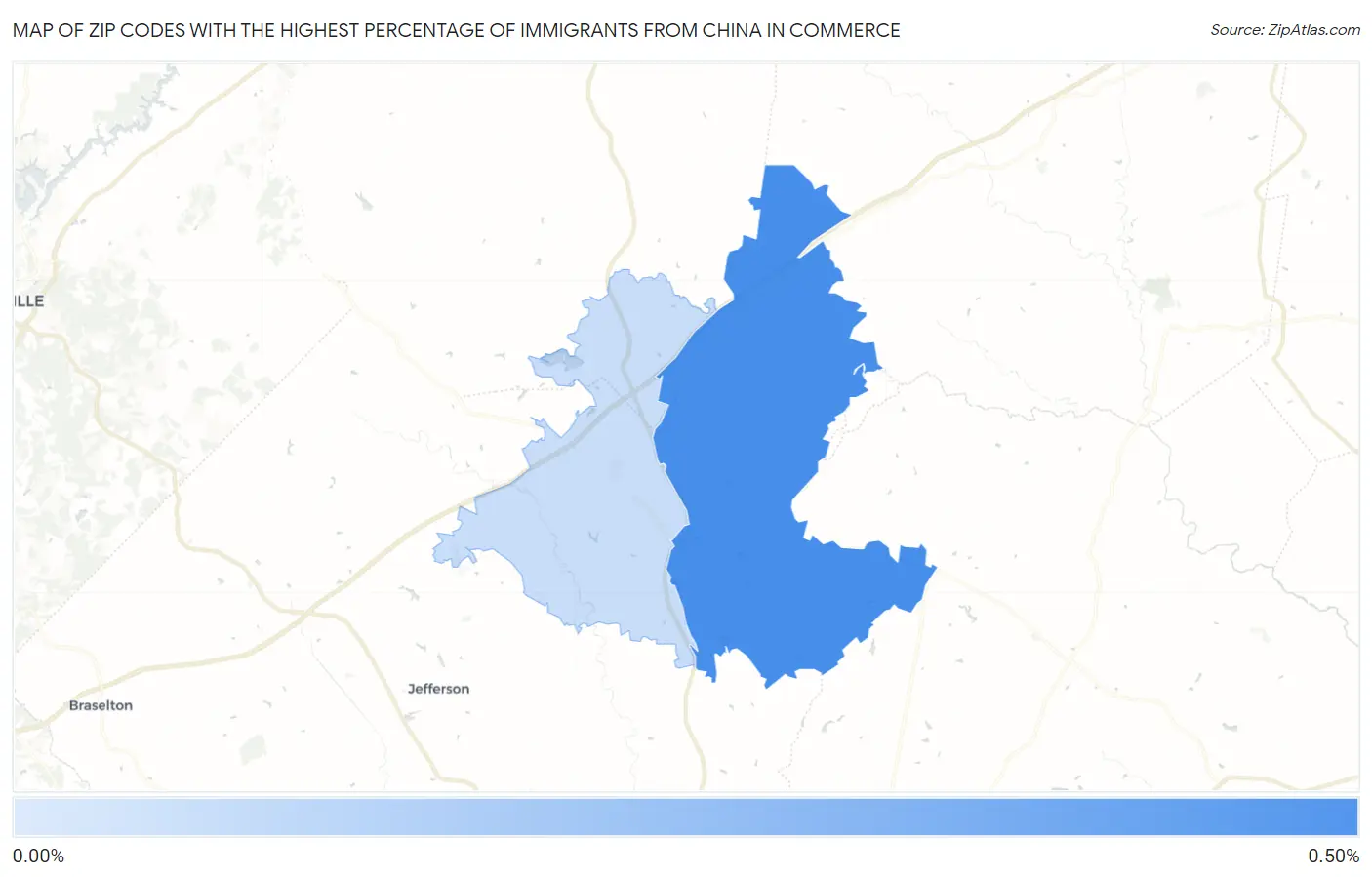 Zip Codes with the Highest Percentage of Immigrants from China in Commerce Map