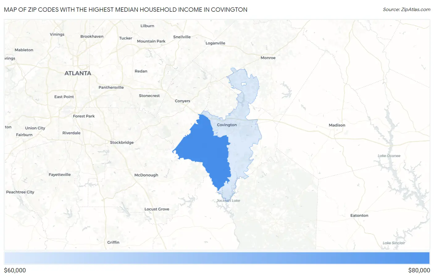 Zip Codes with the Highest Median Household Income in Covington Map