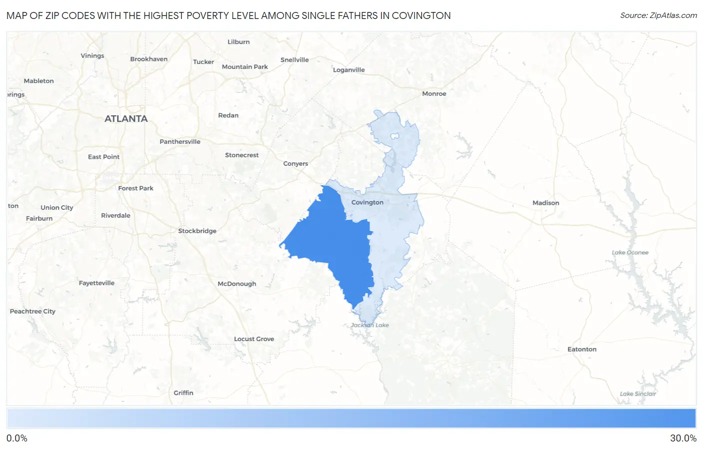 Zip Codes with the Highest Poverty Level Among Single Fathers in Covington Map