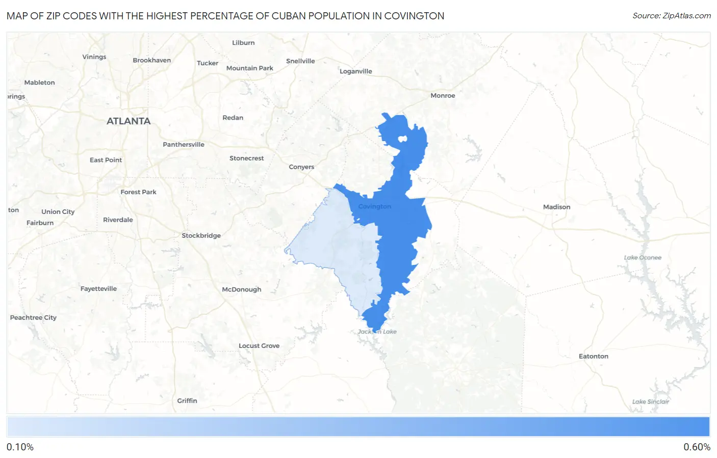 Zip Codes with the Highest Percentage of Cuban Population in Covington Map