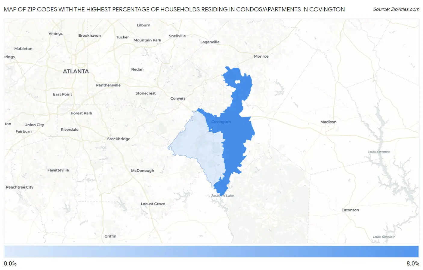 Zip Codes with the Highest Percentage of Households Residing in Condos/Apartments in Covington Map