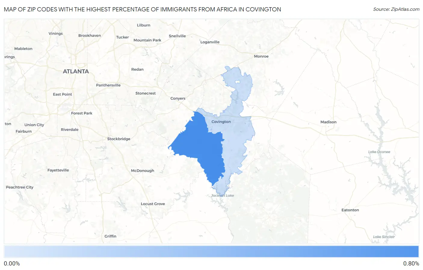 Zip Codes with the Highest Percentage of Immigrants from Africa in Covington Map