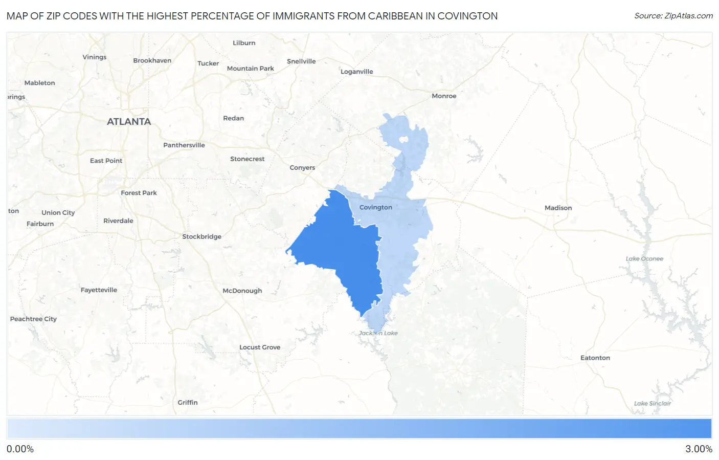Zip Codes with the Highest Percentage of Immigrants from Caribbean in Covington Map