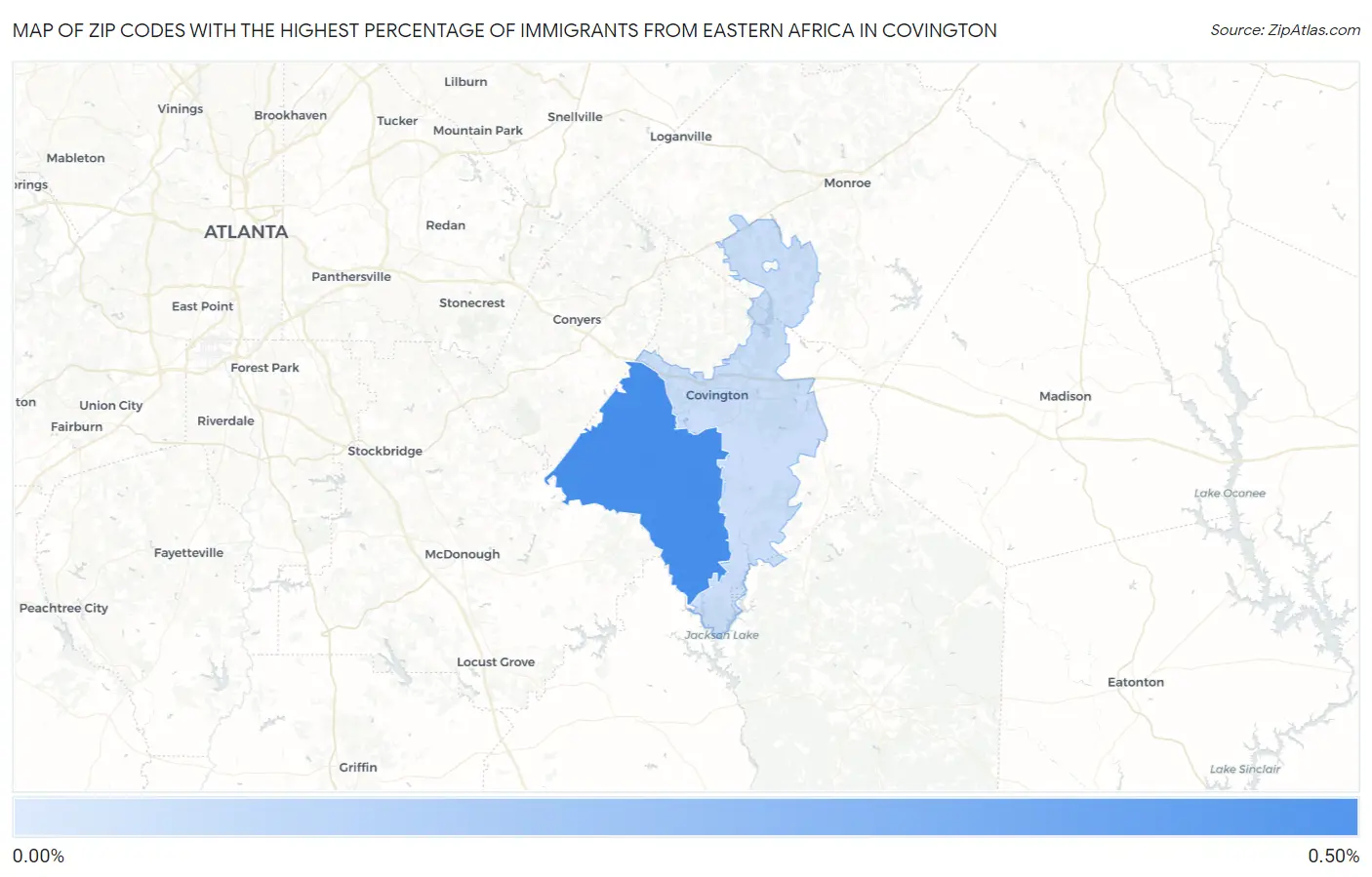 Zip Codes with the Highest Percentage of Immigrants from Eastern Africa in Covington Map