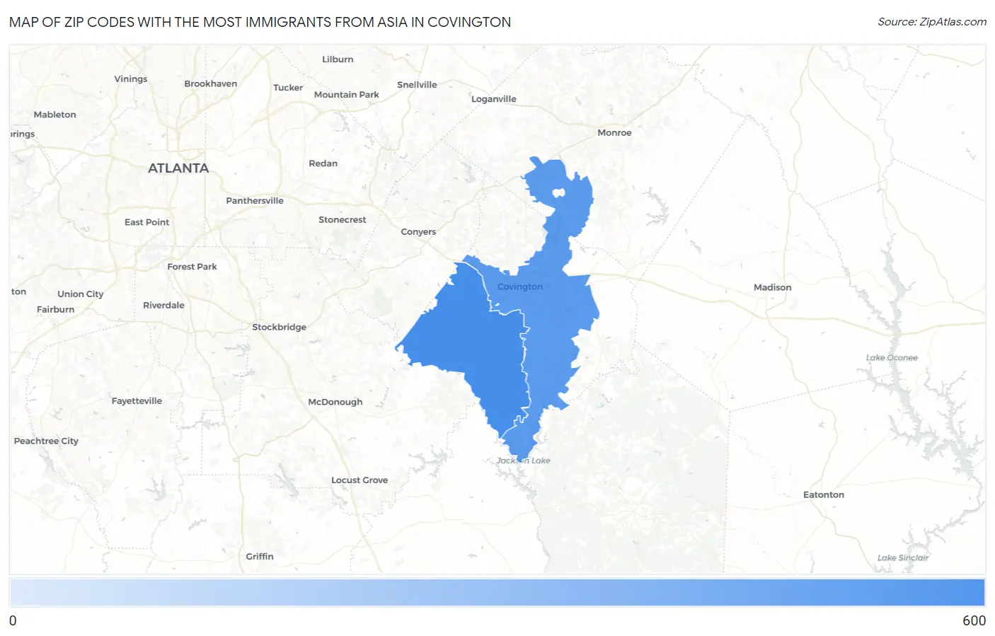 Zip Codes with the Most Immigrants from Asia in Covington Map