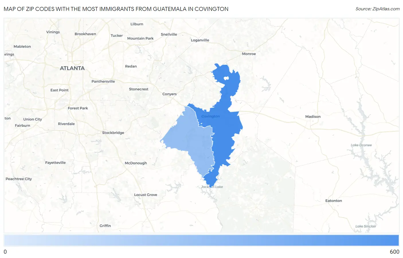 Zip Codes with the Most Immigrants from Guatemala in Covington Map