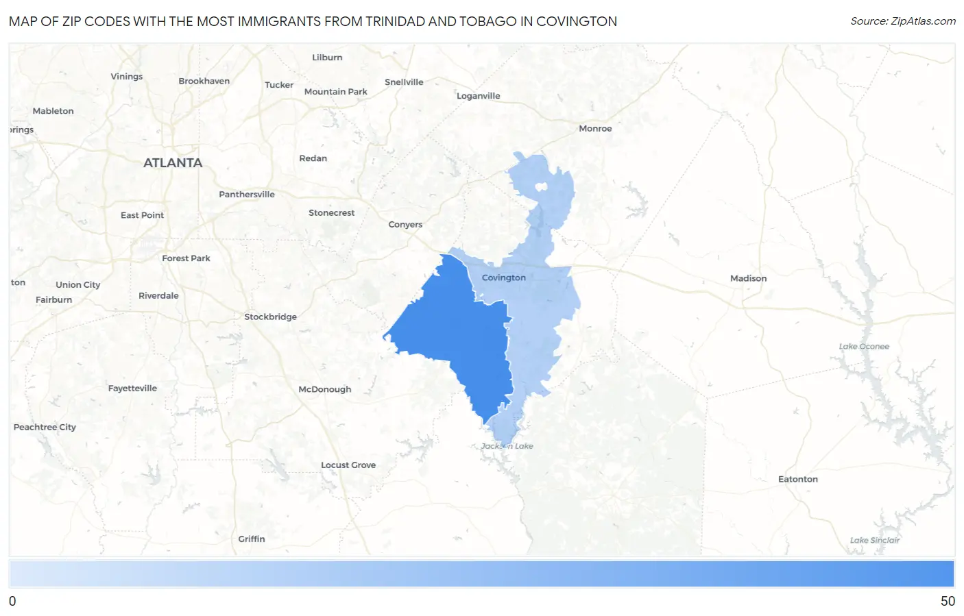 Zip Codes with the Most Immigrants from Trinidad and Tobago in Covington Map